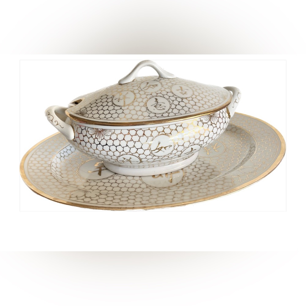 Antique Chinese Republic Era Porcelain 3 Piece Set Hand Painted in 22K Gold